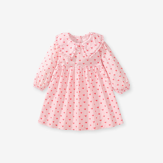 Children's Cotton Long Sleeve Heart Print  Dress