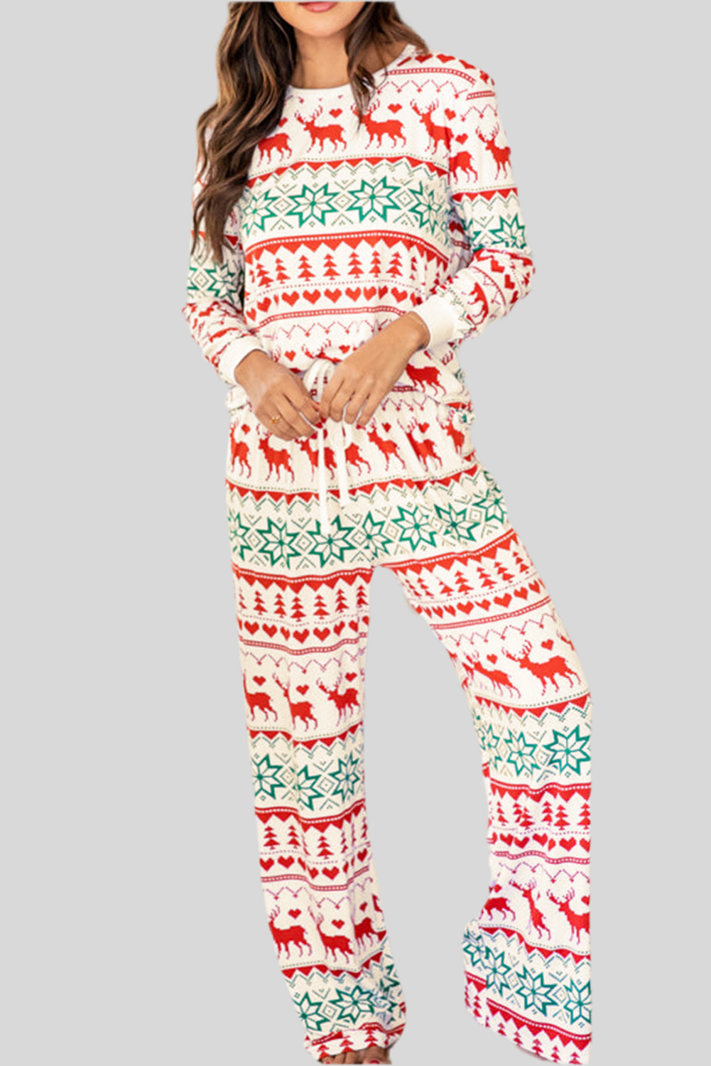 White Christmas Print Pullover and Pants Lounge Set