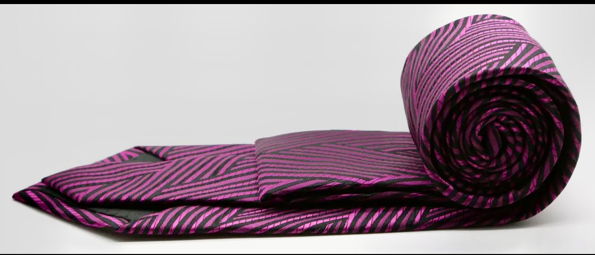 Mens Dads Classic Fuchsia Geometric Pattern Business Casual Necktie & Hanky Set