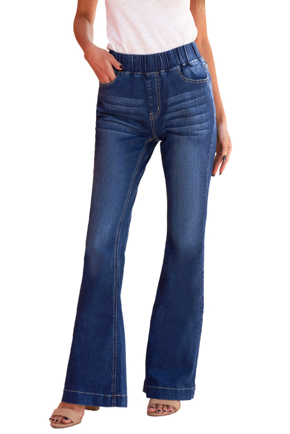 Trudie High Rise Elastic Waist Flare Jeans