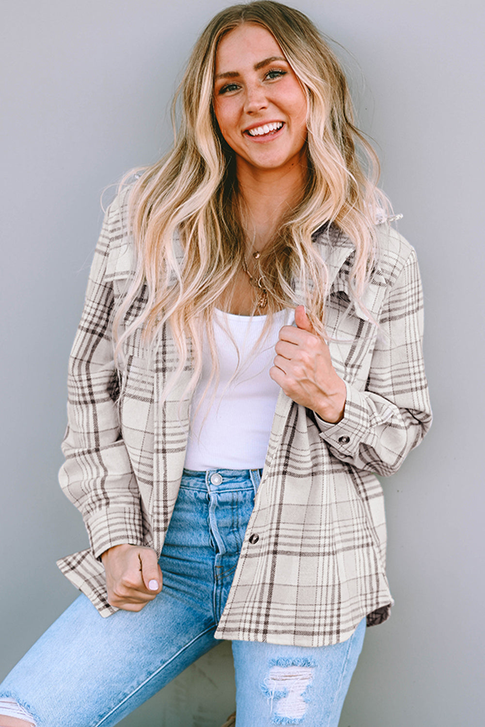 Plaid Removable Hood Buttoned Shacket