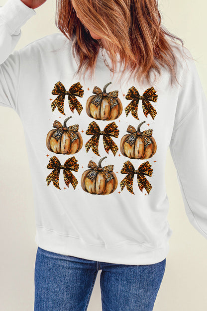 Pumpkin Leopard Bow Knot Print Pullover Sweatshirt