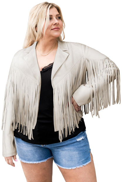 White Fringe Plus Size Cropped Jacket