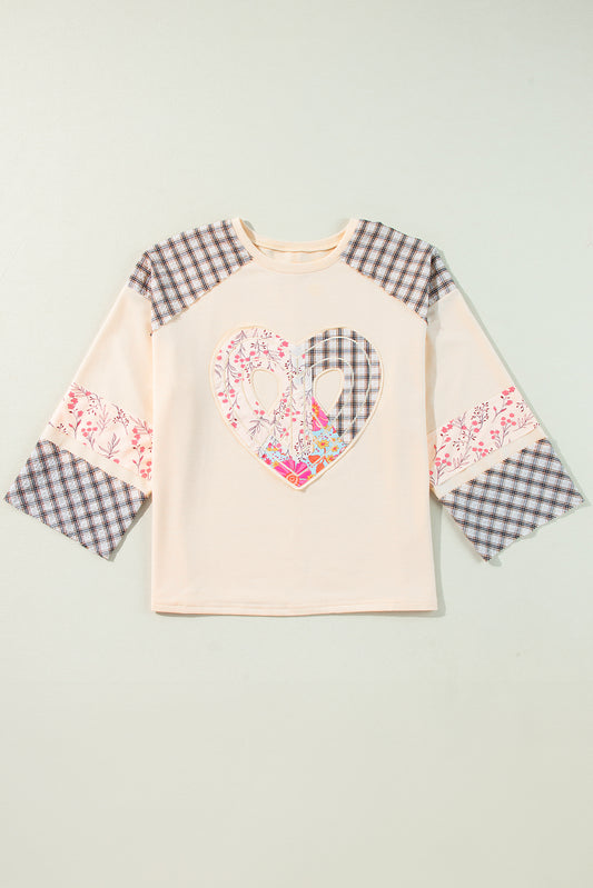 Floral Peace Heart Graphic Wide Long Sleeve Top