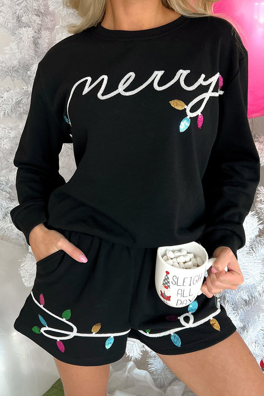 Merry Graphic Pullover and Shorts Outfit