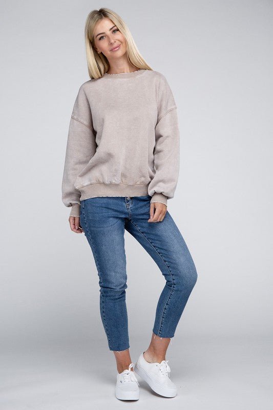 Zenana Acid Wash Fleece Oversized Pullover