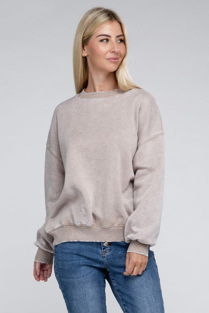 Zenana Acid Wash Fleece Oversized Pullover