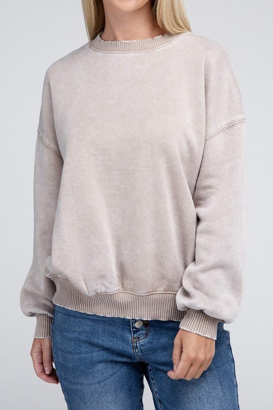 Zenana Acid Wash Fleece Oversized Pullover