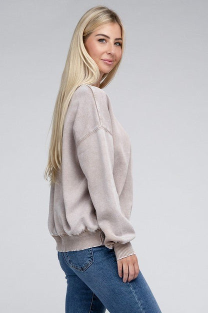 Zenana Acid Wash Fleece Oversized Pullover