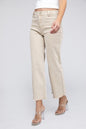 Zenana Acid Wash Frayed Cutoff Hem Straight Wide Pants