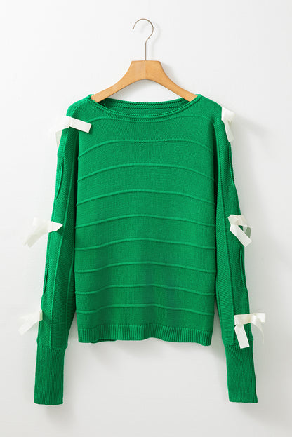 Bow Knot Cut Out Round Neck Loose Sweater