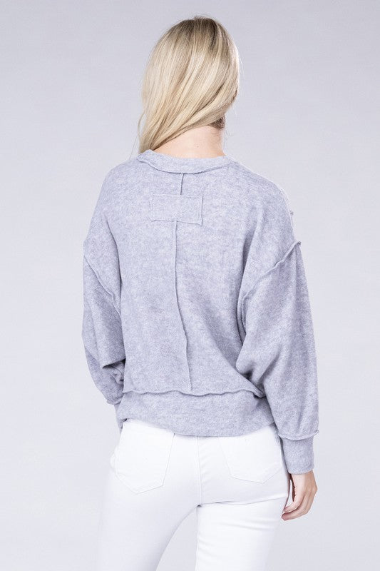 Zenana Brushed Melange Hacci Oversized Sweater