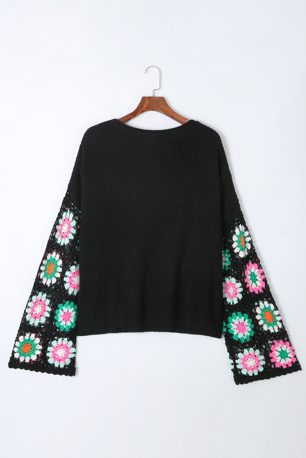 Floral Crochet Bell Sleeve Loose Sweater