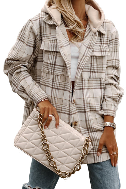 Plaid Removable Hood Buttoned Shacket