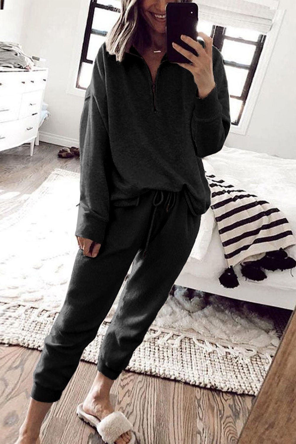 Gray Zipper Pullover and Joggers Plus Size Outfits