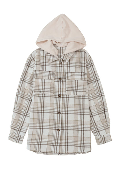 Plaid Removable Hood Buttoned Shacket