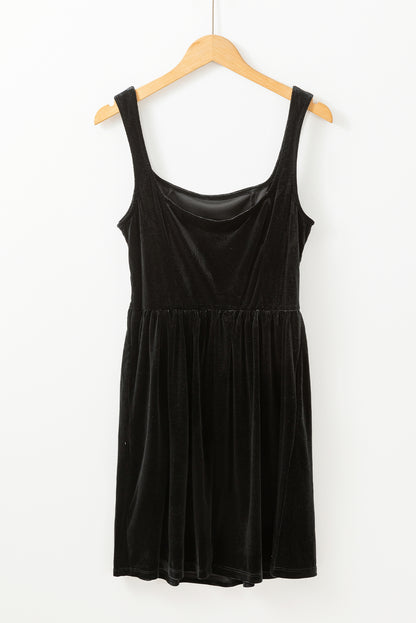 Velvet Square Neck Sleeveless High Waist Mini Dress with Pockets