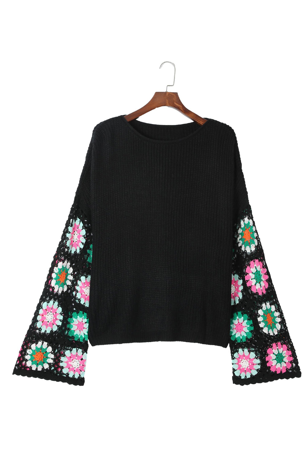 Floral Crochet Bell Sleeve Loose Sweater