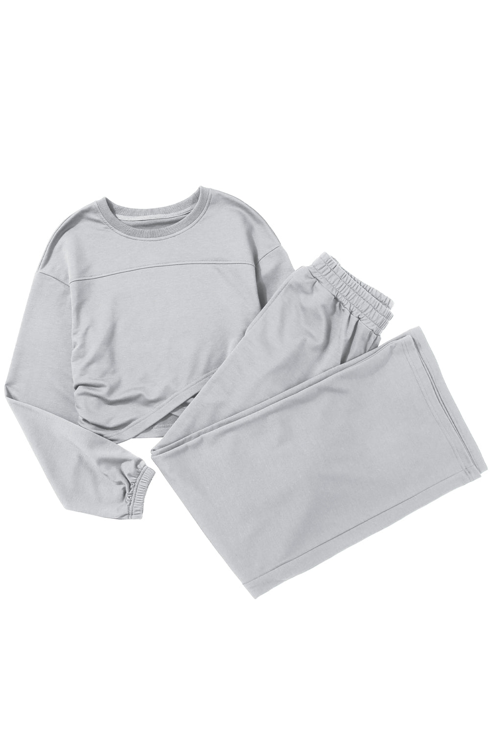 Tracy: Light Grey Solid Criss Cross Crop Top and Pants Active Set