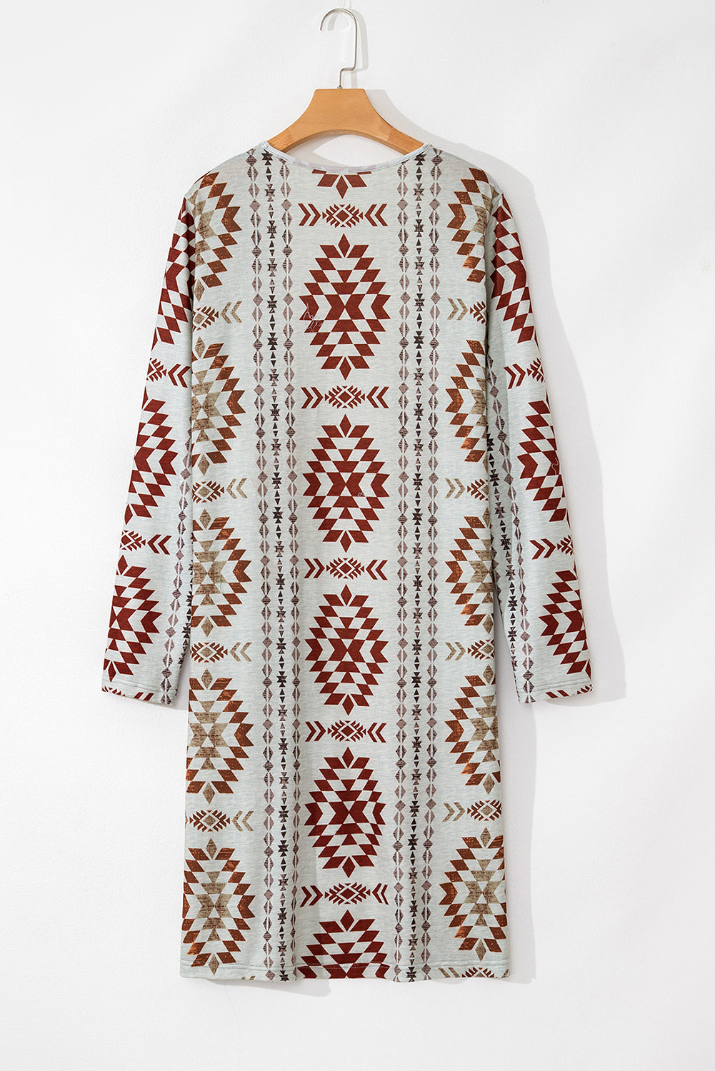 Western Aztec Printed Open Front Long Cardigan