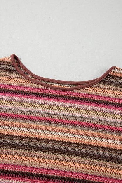 Pink Striped Wide Cropped Long Sleeve Top