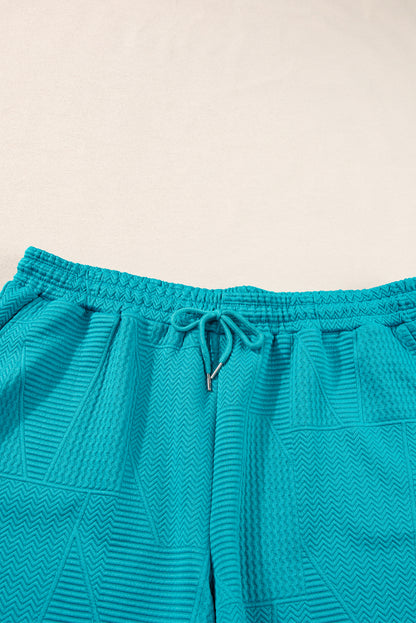 Textured Ruffle Split Top and Drawstring Shorts