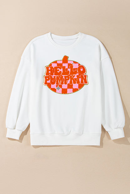 Terry Halloween Pumpkin Patched Pattern Pullover Sweatshirt