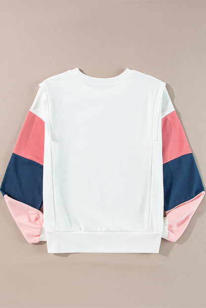 White French Terry Color Block Long Sleeve Top