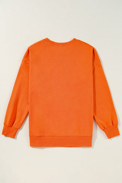 Russet Orange Tinsel Game Day Drop Shoulder Graphic Sweatshirt