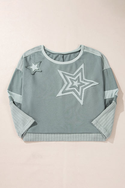 Mist Green Stars Patchwork Round Neck Plus Size T Shirt