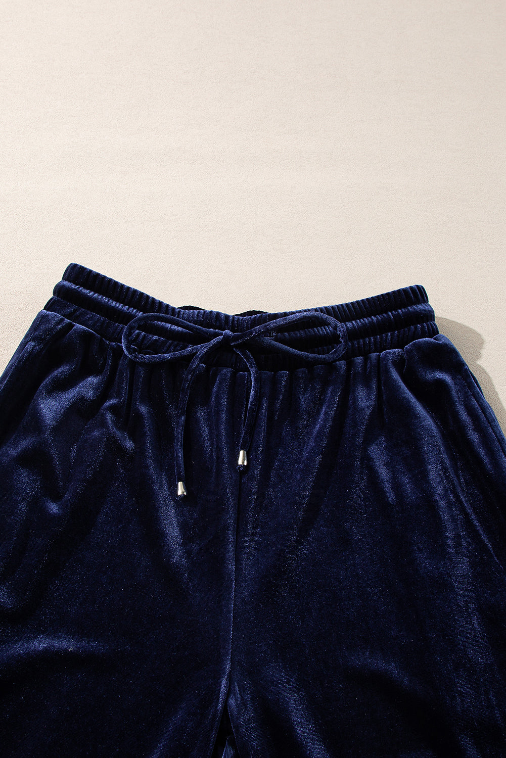 Charlee Navy Blue Solid Velvet Ruffled Two Piece Pants Set