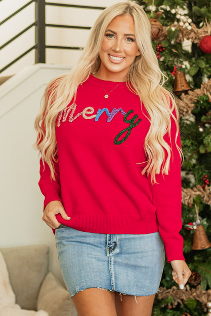 Merry Letter Drop Shoulder Baggy Sweater