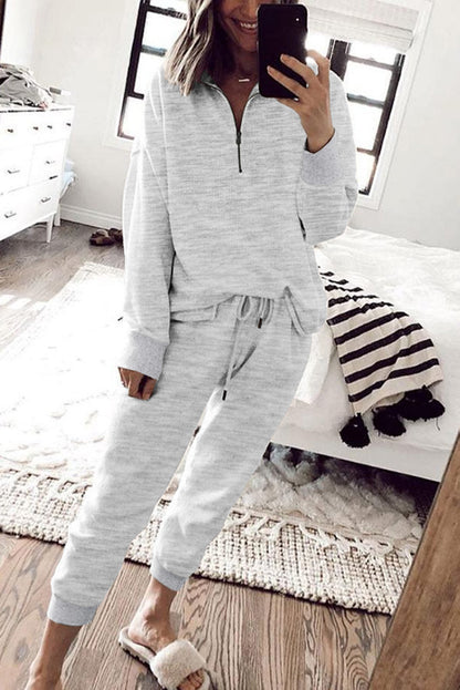 Gray Zipper Pullover and Joggers Plus Size Outfits