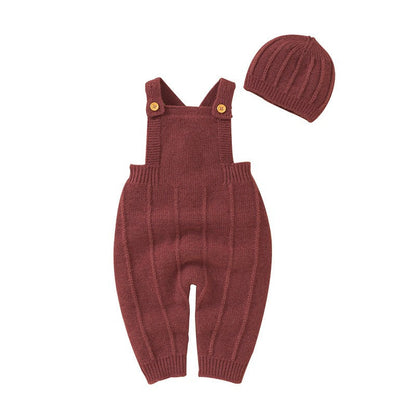 Baby's Sweater Bodysuit With Suspender And Hat