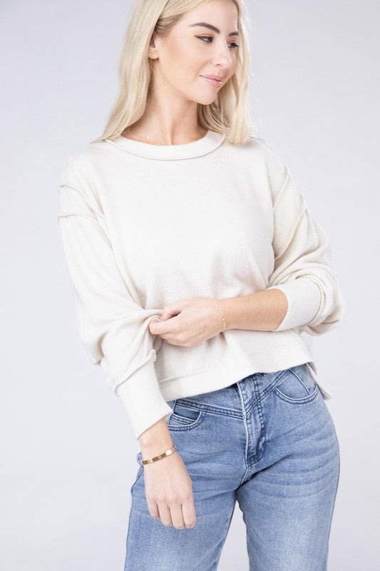 Zenana Brushed Melange Hacci Oversized Sweater