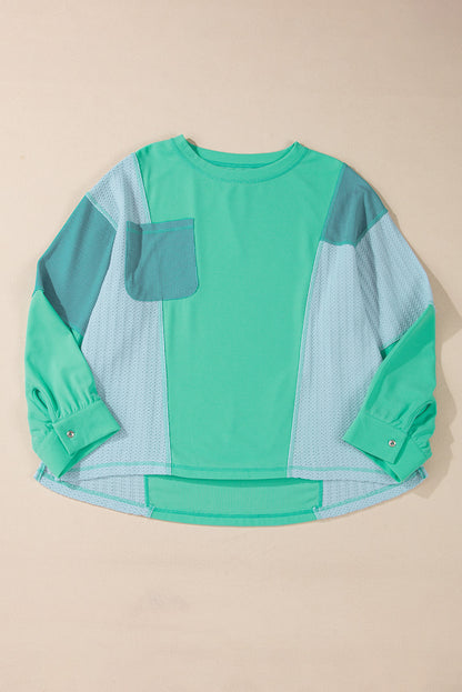 Colorblock Stitching Patchwork Buttoned Long Sleeve Top