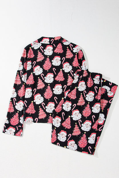 Christmas Santa Printed Two Piece Pajamas Set