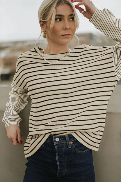 Striped Patchwork Loose Long Sleeve Tee