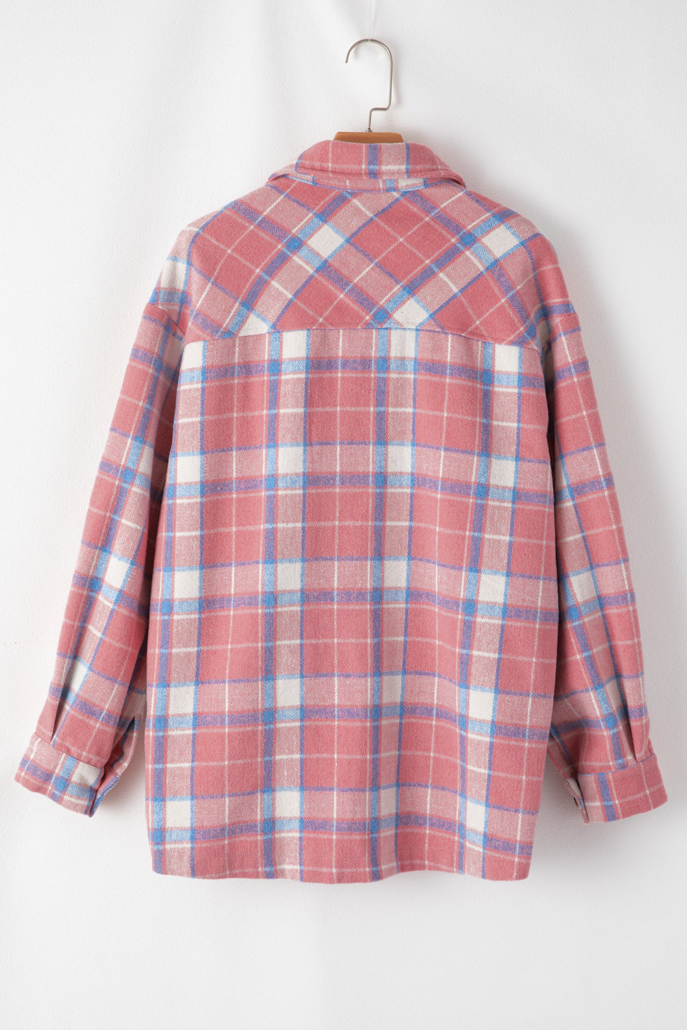 Pink Plaid Flap Pocket Button Up Shacket