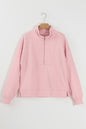 Light Pink Solid Textured Half Zipper Collared Sweatshirt