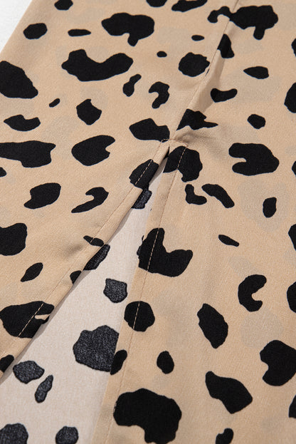 Leopard Spots Printed Split Hem Midi Skirt