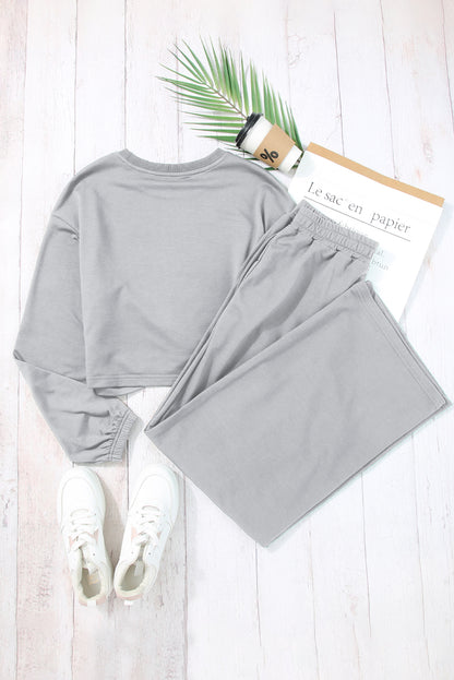 Tracy: Light Grey Solid Criss Cross Crop Top and Pants Active Set