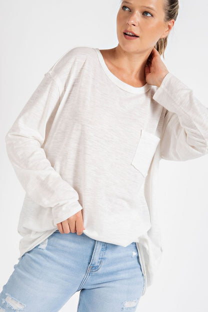 Rae Mode Mineral Washed Round Neckline Long Sleeves Top