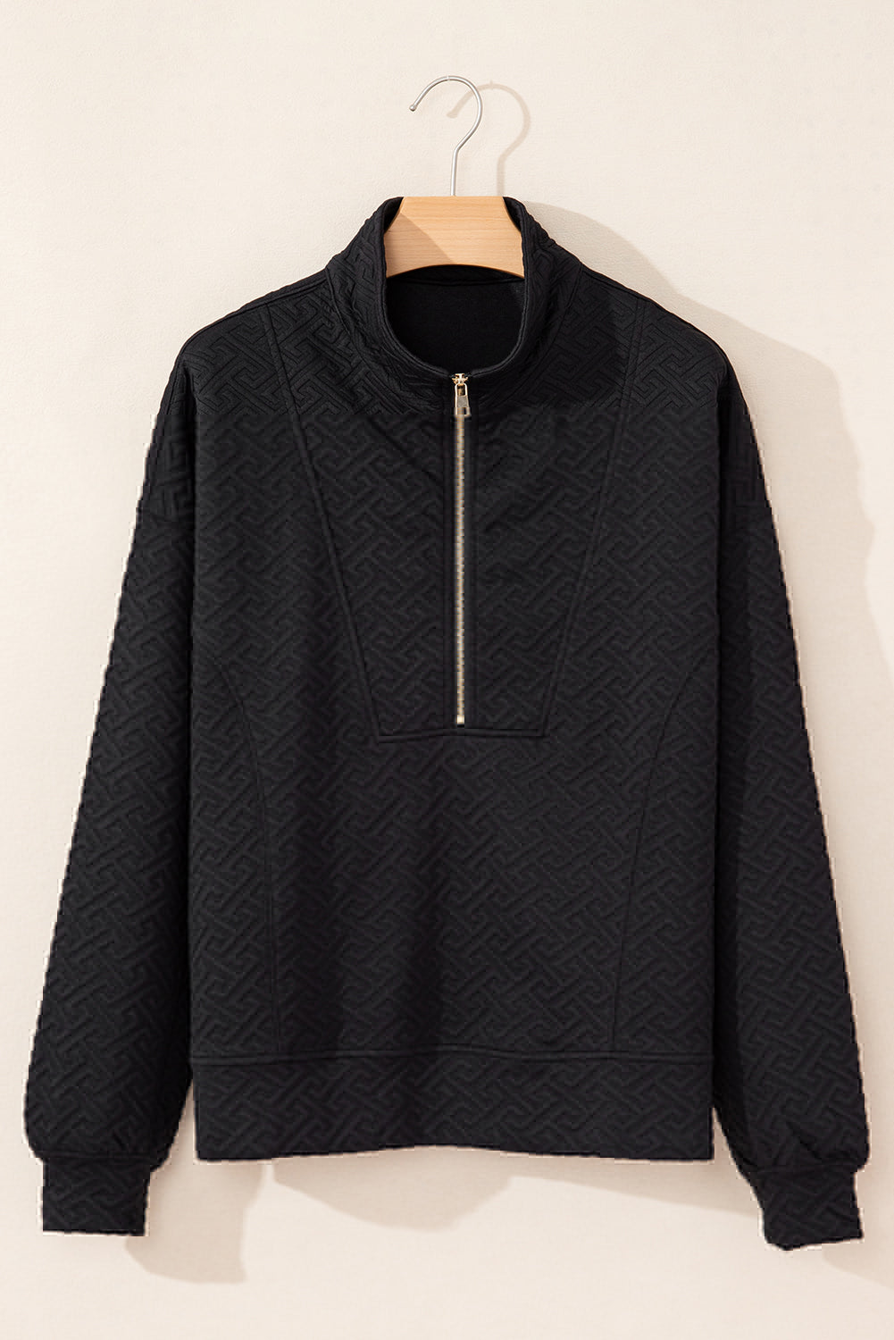 Textured Half Zipper Collared Sweatshirt