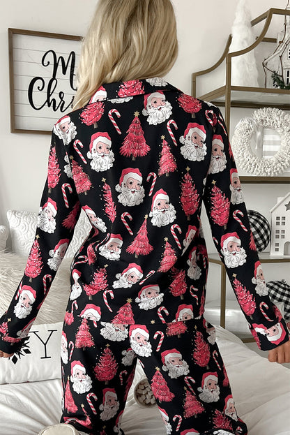 Christmas Santa Printed Two Piece Pajamas Set