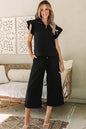 Textured Flutter Sleeve Top Wide Leg Pants Set