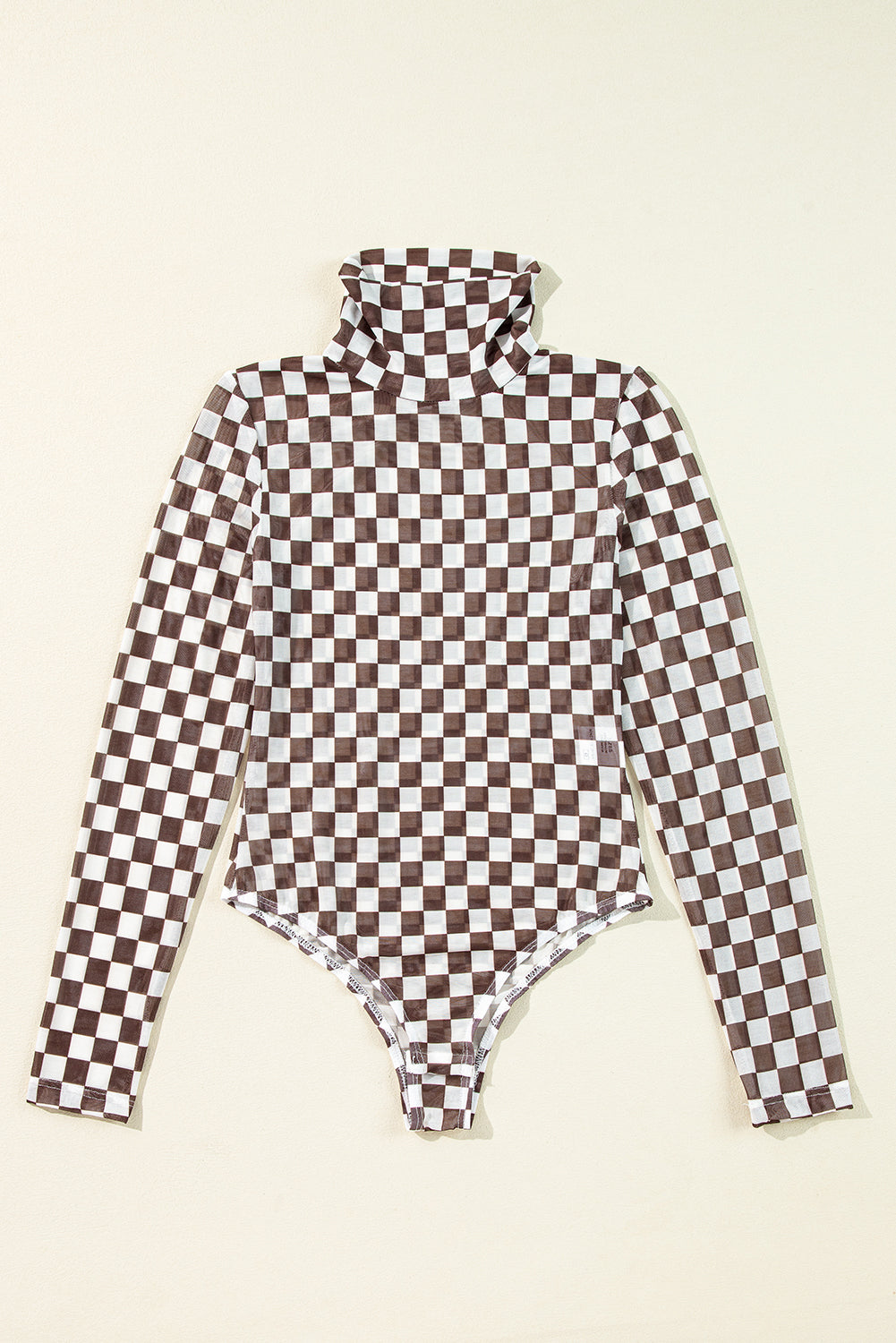 Checkered Printed Long Sleeve High Neck Bodysuit