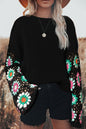 Floral Crochet Bell Sleeve Loose Sweater