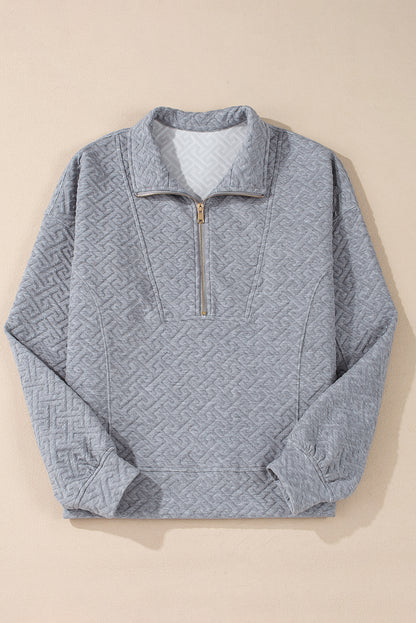 Textured Half Zipper Collared Sweatshirt