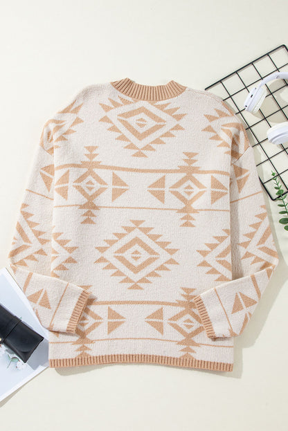 Western Aztec Print Loose Sweater